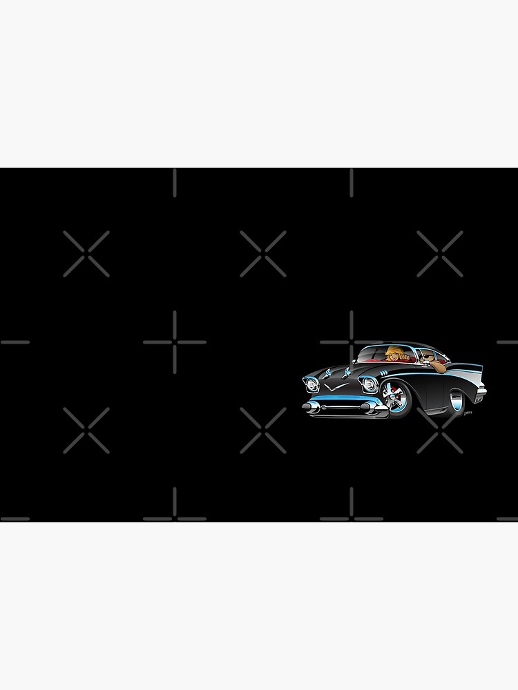 Classic hot rod fifties muscle car with cool couple cartoon by hobrath