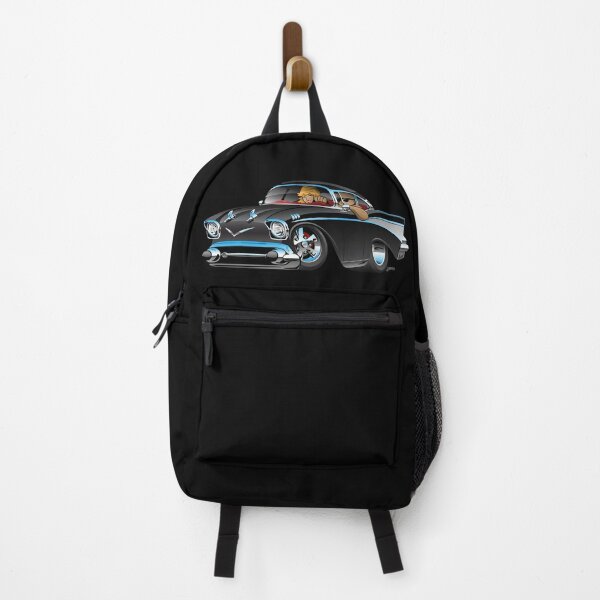 Classic hot rod fifties muscle car with cool couple cartoon Backpack