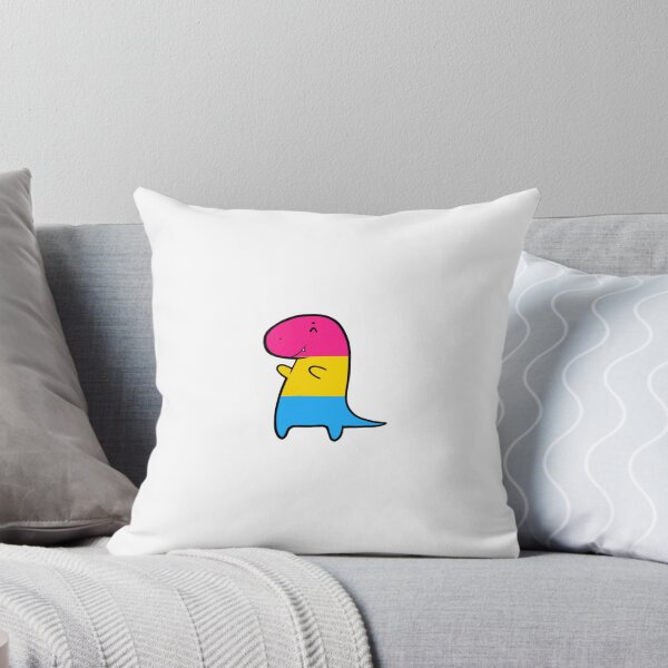 Vista previa del artículo con la obra «Dinosaurio con bandera pansexual», diseñado y vendido por strawaraka.