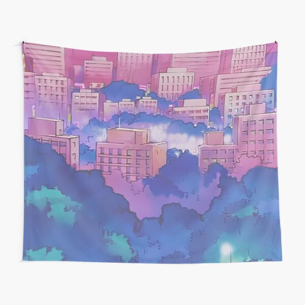 Sailor Moon Pink City Dream Landscape Tapestry