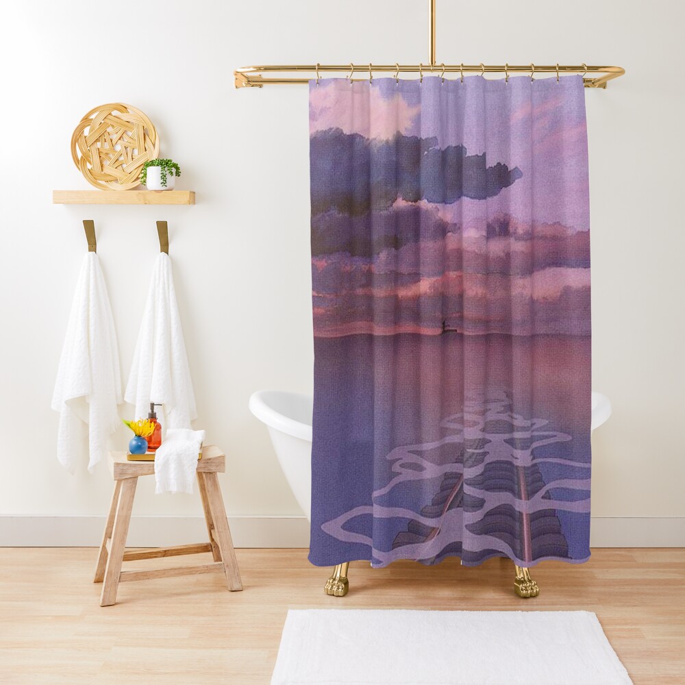 Spirited Away Railroad Nighttime Aesthetic Shower Curtain