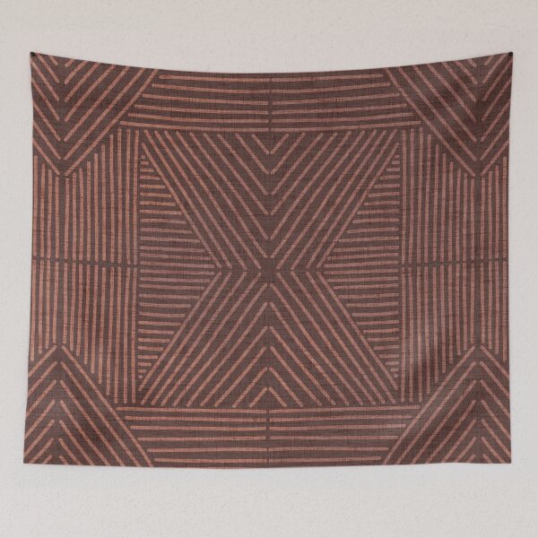 Item preview, Terracotta clay line work on textured cloth - abstract geometric pattern designed and sold by misentangled.