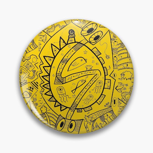 Busy Drawing #1 - Cyber Yellow Background Pin