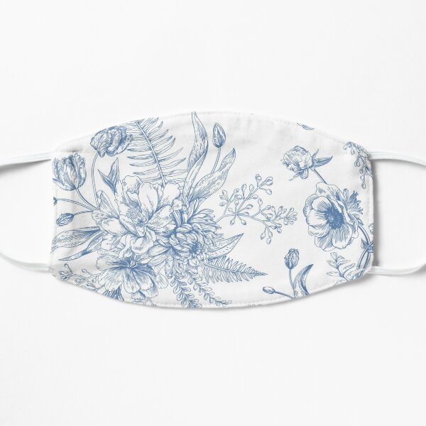 Blue toile flowers Flat Mask