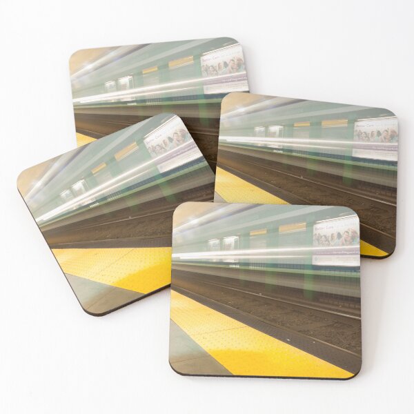 Item preview, Platform with yellow line railway tracks blurred in motion blur aws train passes. designed and sold by Brian Scantlebury.