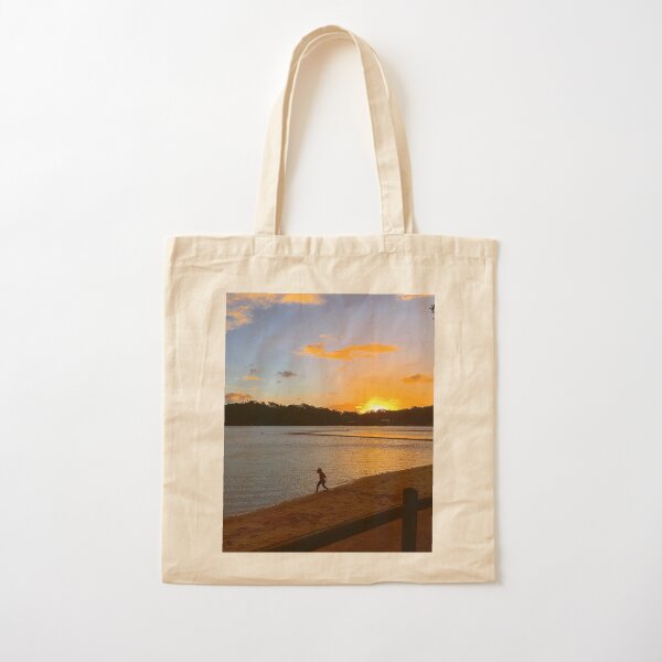 Sunset on beach with child Cotton Tote Bag