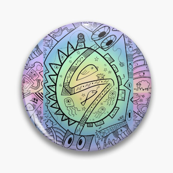 Busy Drawing #1 - Pale Rainbow Background Pin