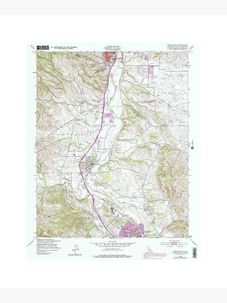 "Templeton, CA from 1948 Vintage Map High Quality" Canvas Print for