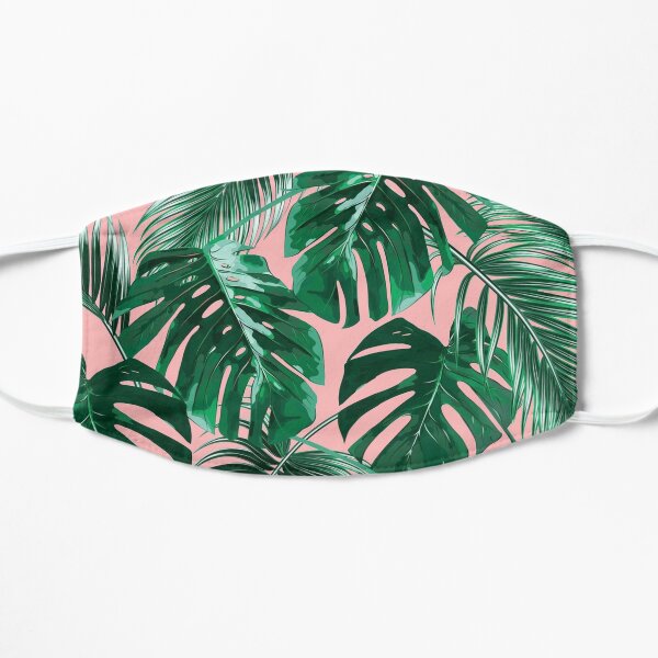 pink palm leaves mask Flat Mask