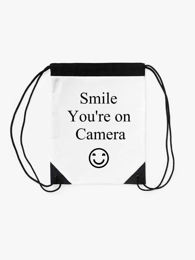 Alternate view of Smile You're on Camera Sign Drawstring Bag