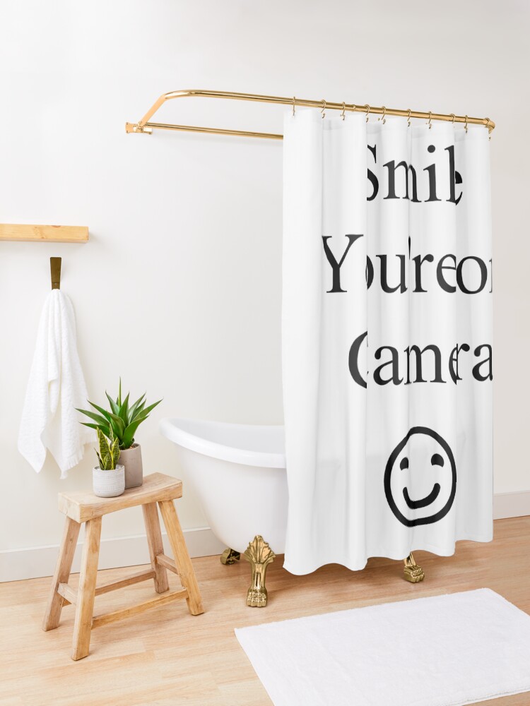 Alternate view of Smile You're on Camera Sign Shower Curtain