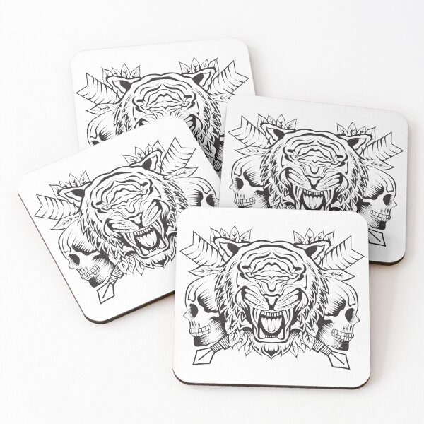 Item preview, Roaring Tiger with Skull Lineart. designed and sold by Marciano Graphic.