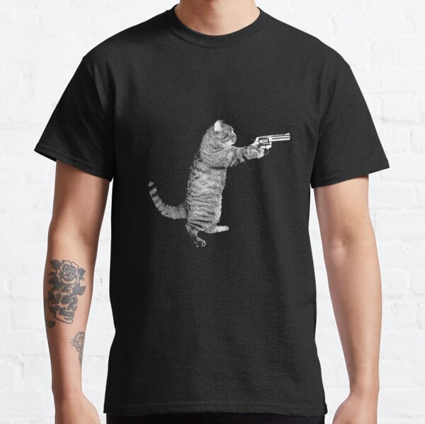 cat with gun t shirt