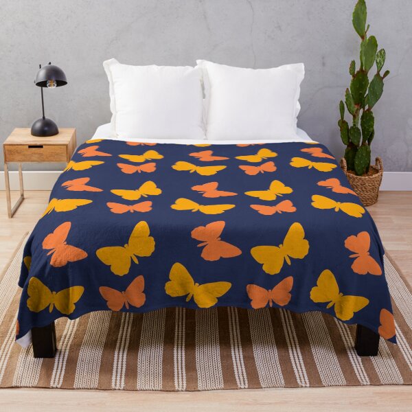 Item preview, Orange Butterfly Pattern on Navy Blue Background designed and sold by KeksWorkroom.