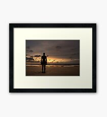 Anthony Gormley Iron Man On Crosby Beach At Sunset Framed Print