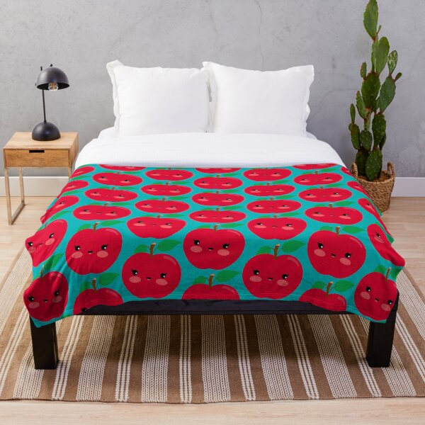 Kawaii Illustration Apple Throw Blanket