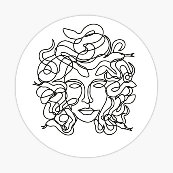Vista previa del artículo con la obra «Cara de Medusa en estilo de una sola línea», diseñado y vendido por EyeMFlatBoard.
