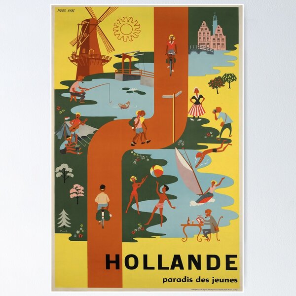 Aperçu de l'œuvre Hollande paradis des jeunes affiche vintage créée et vendue par stickart-marek.