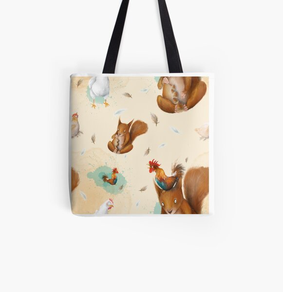 Squirrels and hens All Over Print Tote Bag
