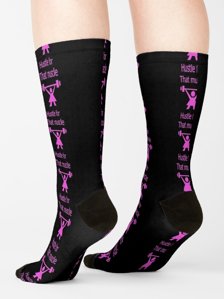 Alternate view of Hustle for that muscle in black and pink Socks