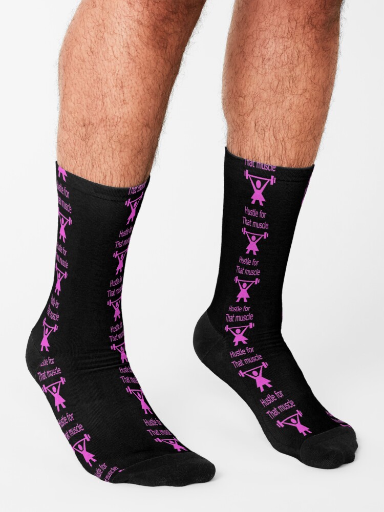 Alternate view of Hustle for that muscle in black and pink Socks