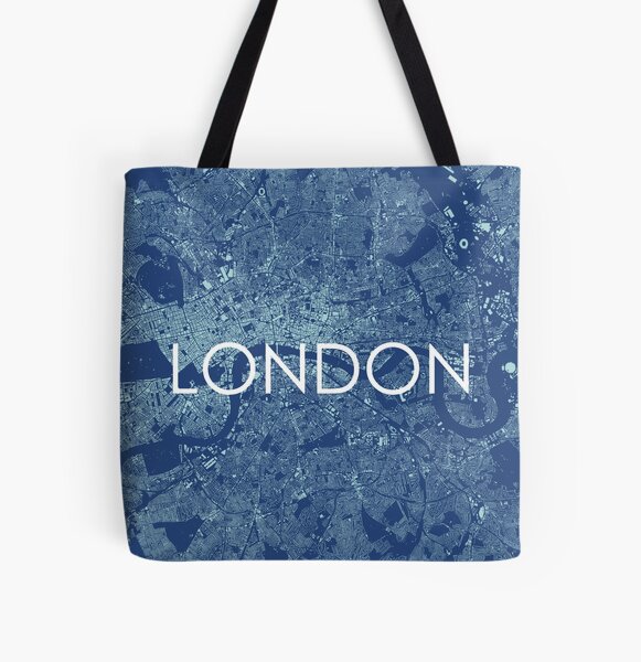Cities: London (text), midnight blue All Over Print Tote Bag
