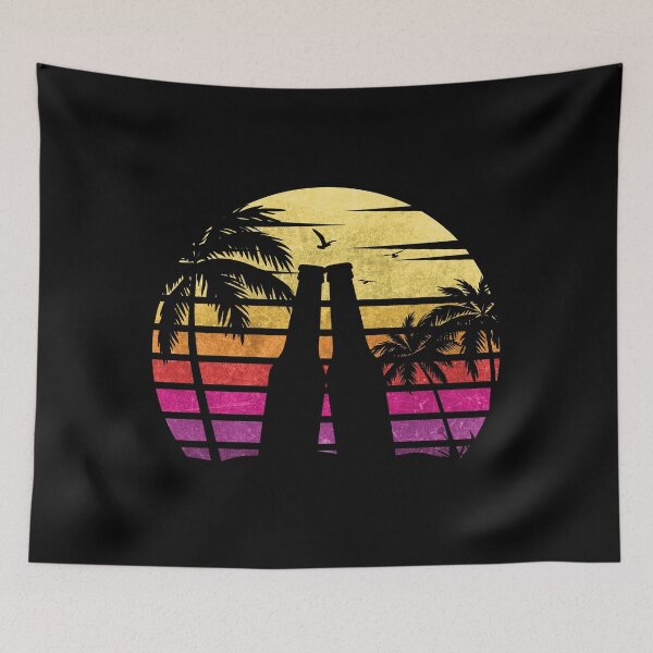 Item preview, Romantic Retro Sunset Beer Bottles and Palm Trees designed and sold by Byfab.