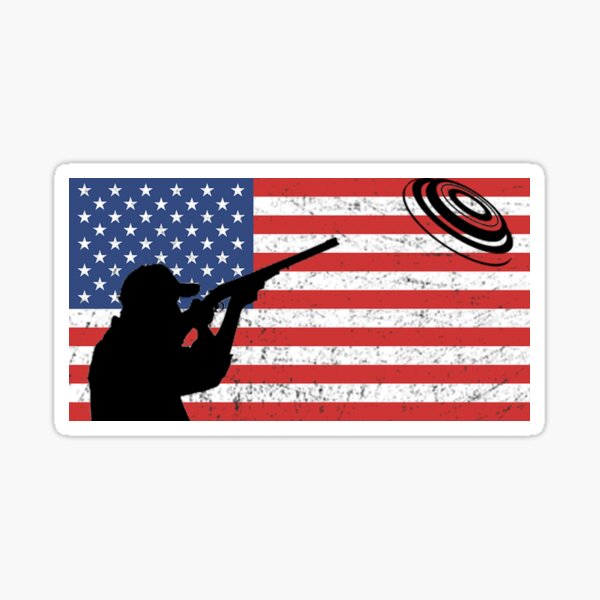 Skeet Clay Shooting Pigeon Trap Bird Hunters US Flag Sticker