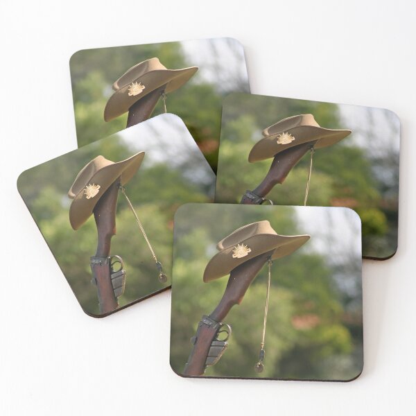 Item preview, Australian Military slouch hat, dog tags, upturned Lee Enfield 303 rilfe and Australian National Flag on ANZAC Day designed and sold by Bombergirls.