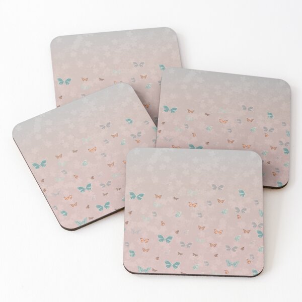 Item preview, Grey, salmon and teal butterflies on salmon ombre background. designed and sold by MelanieNad.