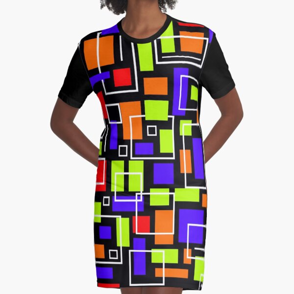 Scattered Squares Graphic T-Shirt Dress