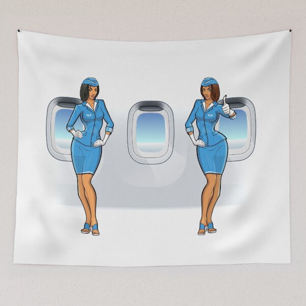 Item preview, Two Painted sexy girl at the porthole aboard. Two Beautiful cartoon woman stewardess designed and sold by Volonoff.