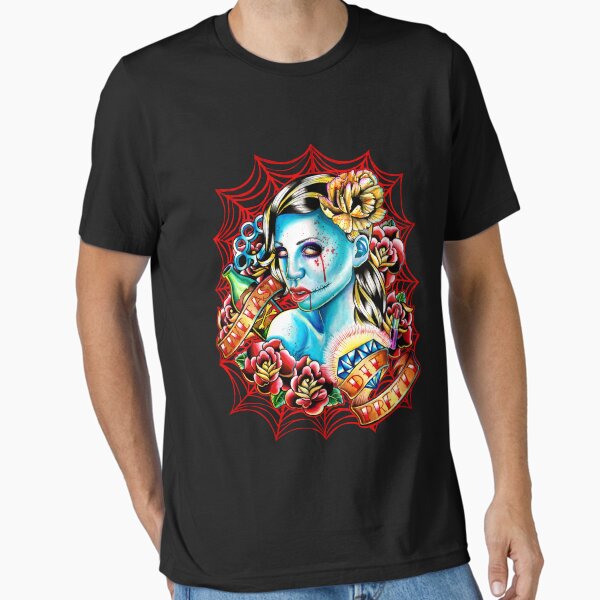 Live Fast Die Pretty Zombie Tattoo Flash Essential T-Shirt