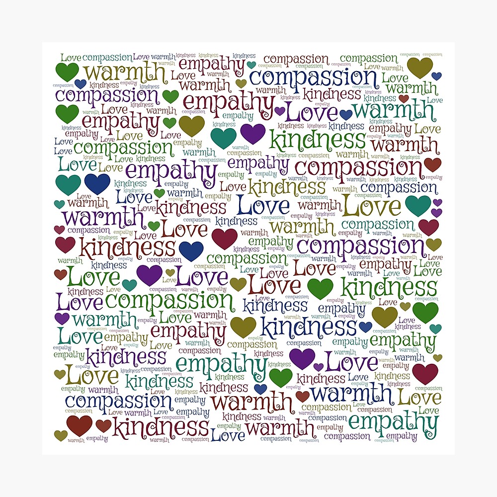 Love Compassion Warmth Kindness Type Art Word Cloud Art Poster By Trendfore Redbubble