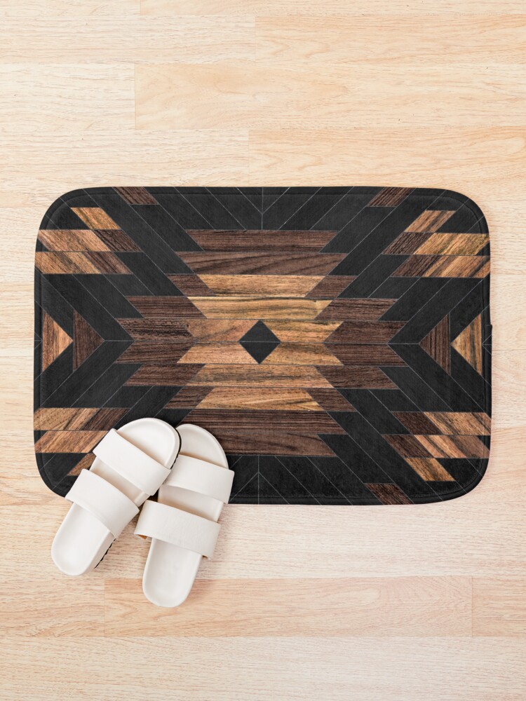 "Urban Tribal Pattern No.7 Aztec Wood" Bath Mat for Sale by