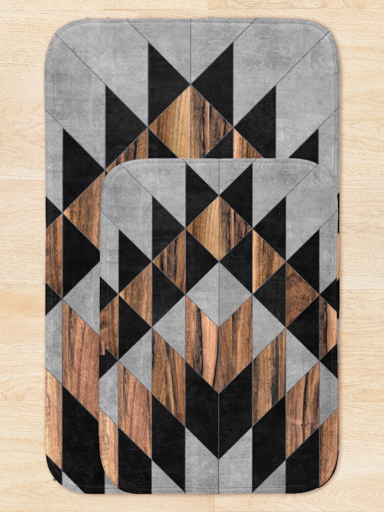 Alternate view of Urban Tribal Pattern No.10 - Aztec - Concrete and Wood Bath Mat