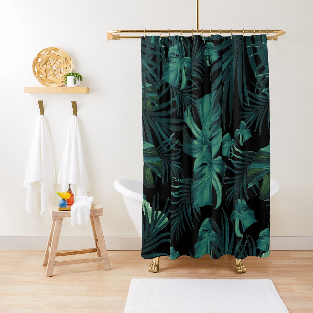 Tropical Jungle Night Leaves Pattern #1 (2020 Edition) #tropical #decor #art Shower Curtain