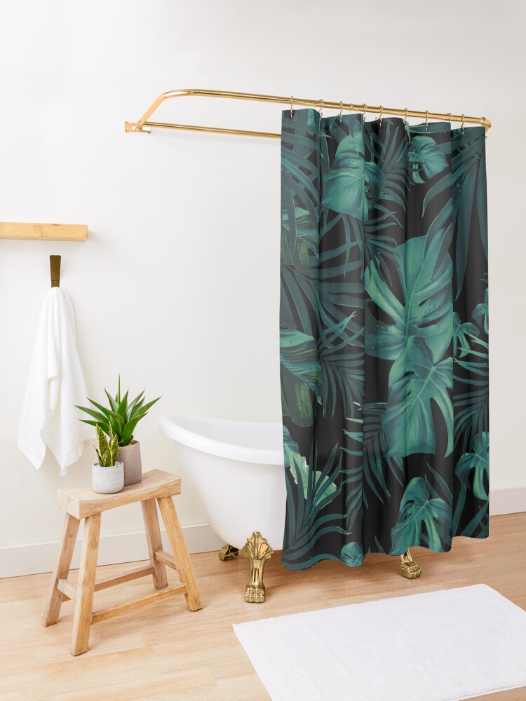 Alternate view of Tropical Jungle Night Leaves Pattern #1 (2020 Edition) #tropical #decor #art Shower Curtain