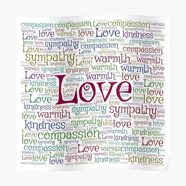 Love Compassion Warmth Kindness Type Art Word Cloud Art Poster By Trendfore Redbubble