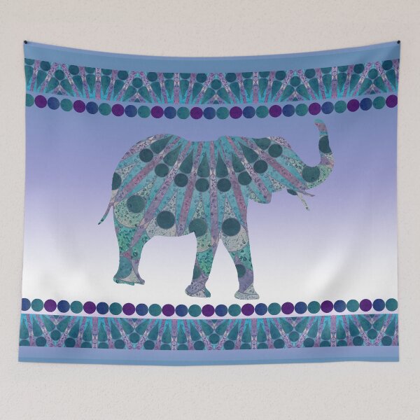 Item preview, Solitary Mandela Elephant in Blues designed and sold by WatersEdgeGal.
