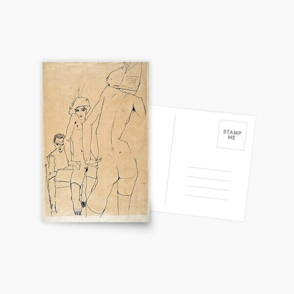 Egon Schiele - Schiele With Nude Model Before The Mirror, 1910 Postcard
