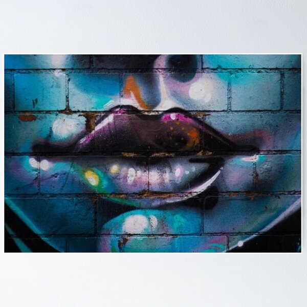 Lips of Urban Art: Graffiti Style Red Lipstick Drip Poster for