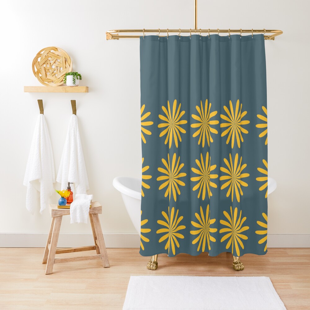 "Half Daisy Minimalist Pattern in Mustard Yellow and Slate Grey Blue