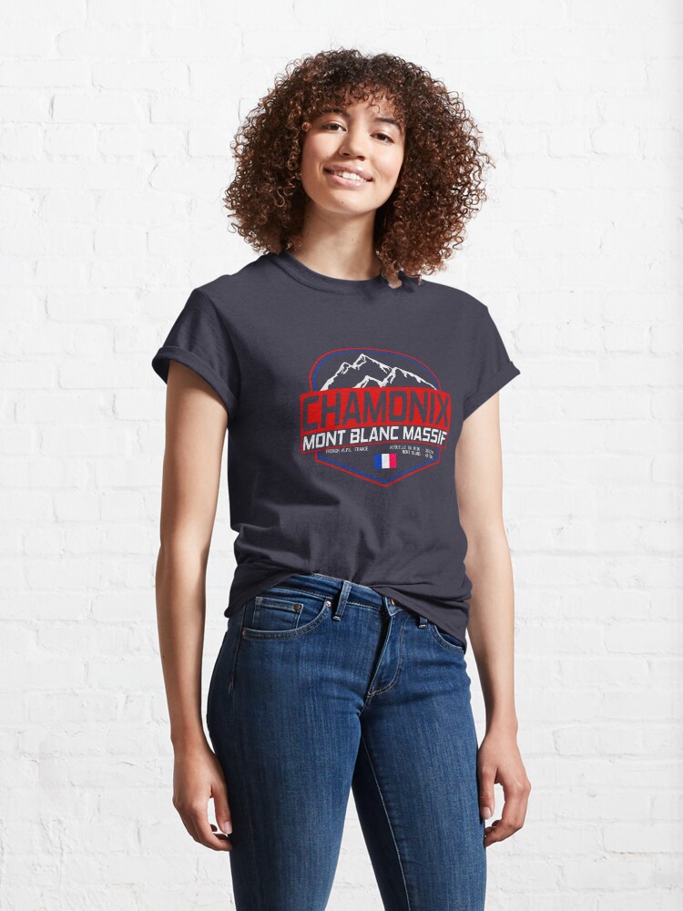 Alternate view of Retro Ski Chamonix Mont Blanc France Skiing and Mountain Biking Paradise Classic T-Shirt