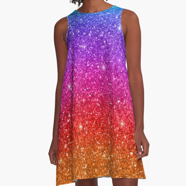 Shiny Horizontal Rainbow Glitter A-Line Dress