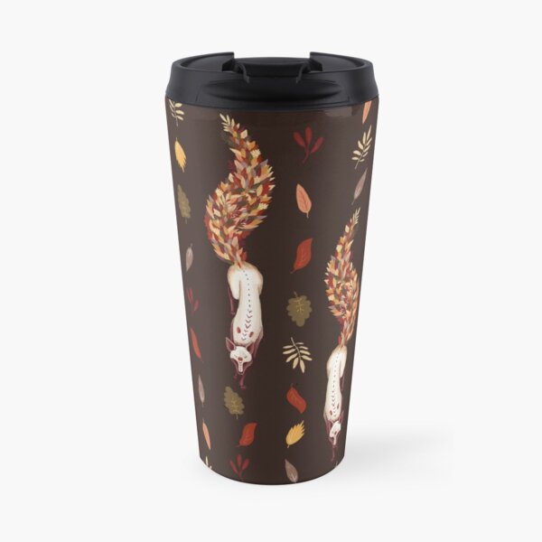 Autumn fox with tail of leaves. fallen leaves Travel Mug