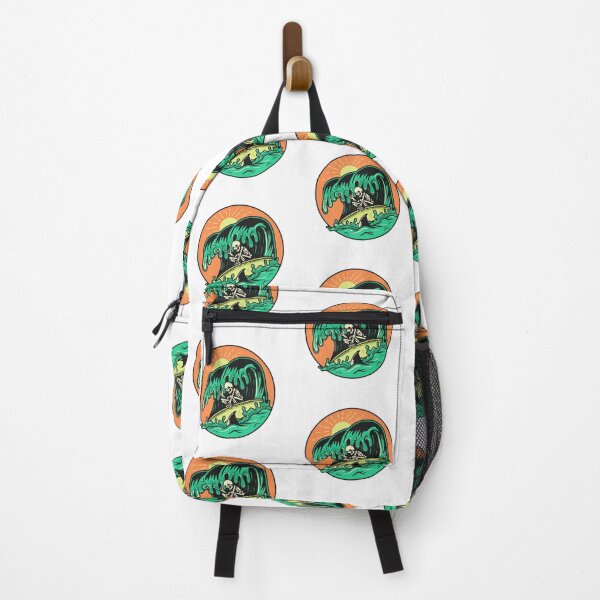 Summer surfing skull enjoy waves with shark arounding Backpack