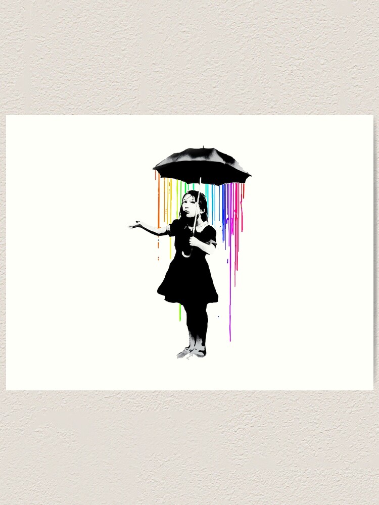 BANKSY Girl Rainbow Rain Umbrella\