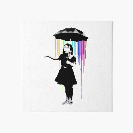 BANKSY Girl Rainbow Rain Umbrella Art Board Print