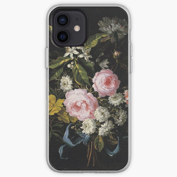 Jean-Baptiste Monnoyer - A Bouquet Of Chamomile, French Roses, Single Yellow Roses, Orange Blossom And Carnations Tied With A Blue Ribbon iPhone Soft Case